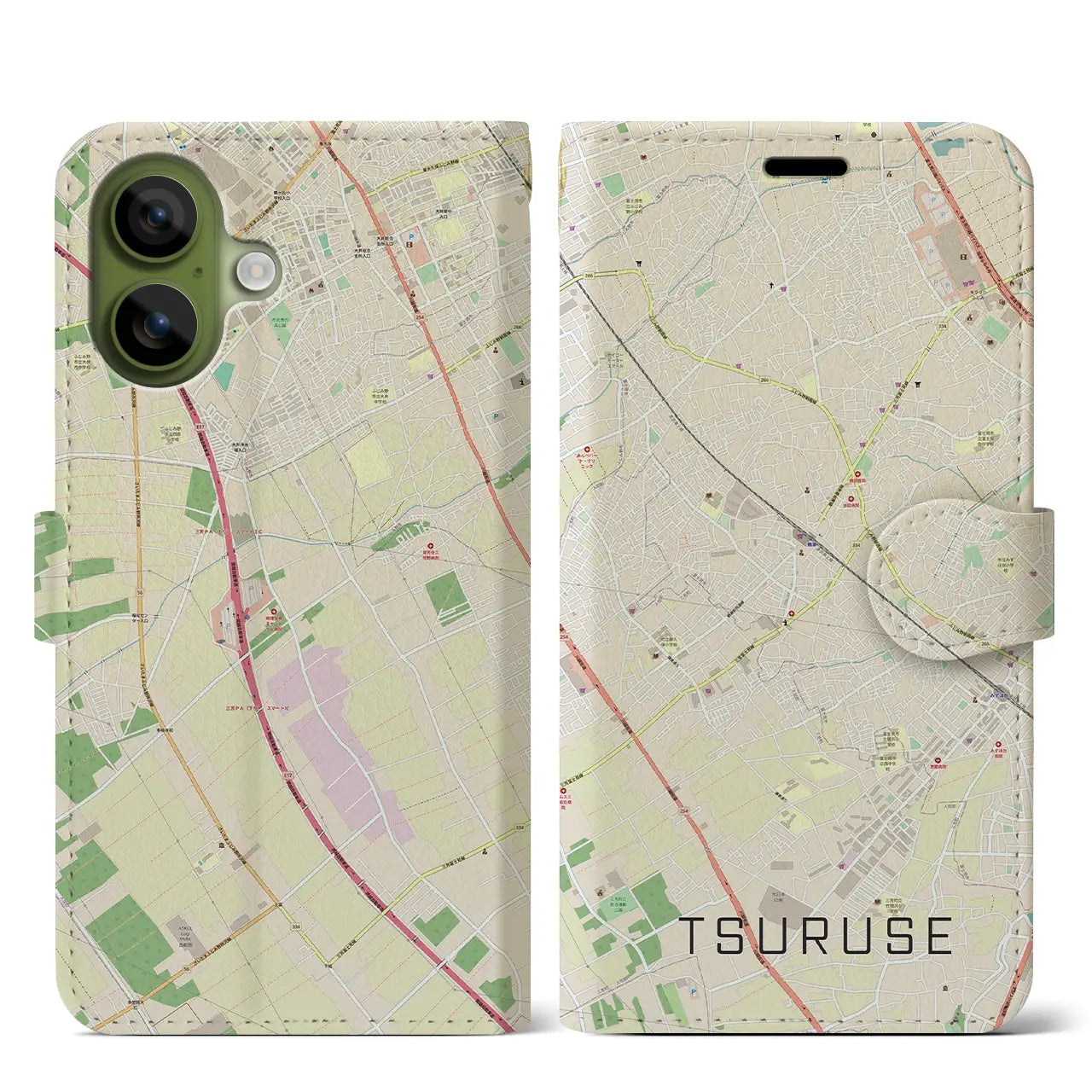 【鶴瀬(埼玉県)】地図柄iPhoneケース(手帳タイプ)モノトーン・iPhone 17 Pro Max 用