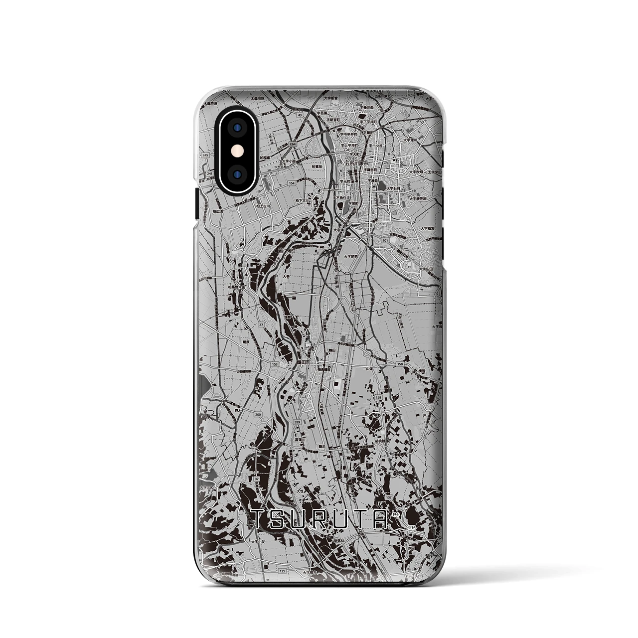 【鶴田(青森県)】地図柄iPhoneケース(クリアタイプ)モノトーン・iPhone XS / X 用