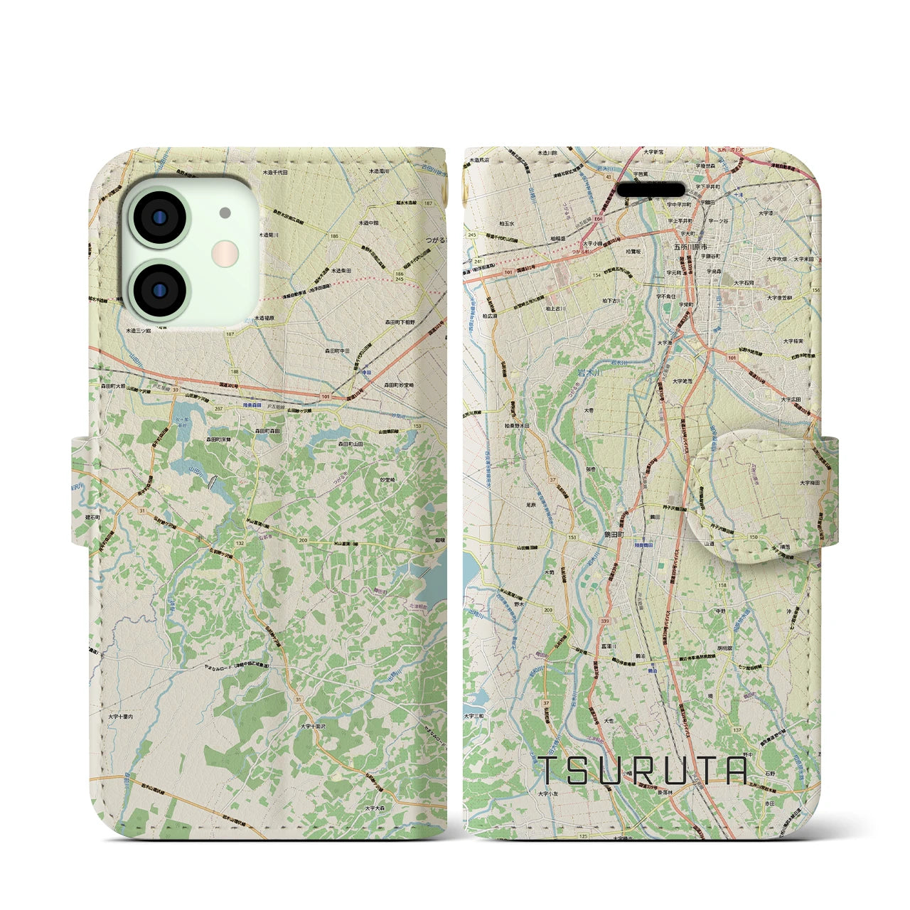 【鶴田(青森県)】地図柄iPhoneケース(手帳タイプ)
