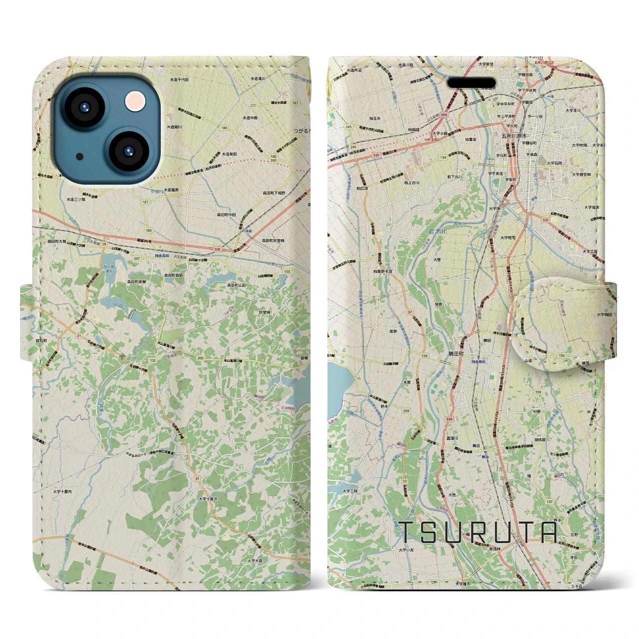 【鶴田(青森県)】地図柄iPhoneケース(手帳タイプ)