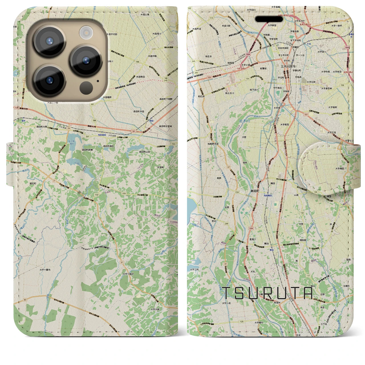 【鶴田(青森県)】地図柄iPhoneケース(手帳タイプ)
