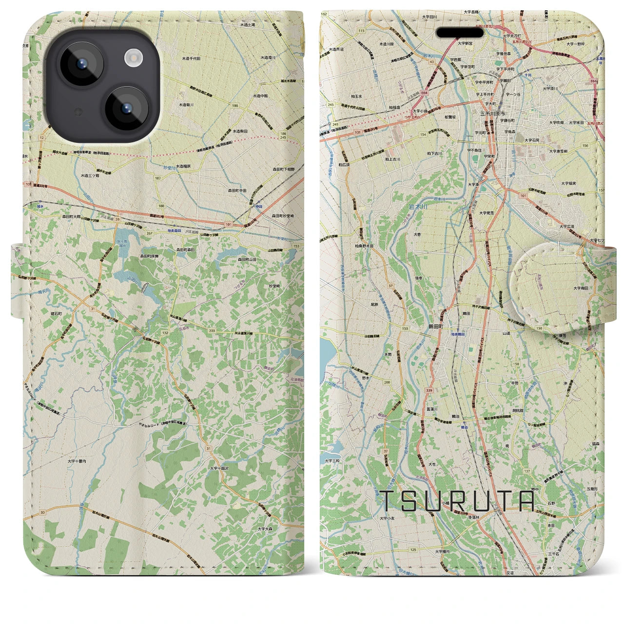 【鶴田(青森県)】地図柄iPhoneケース(手帳タイプ)