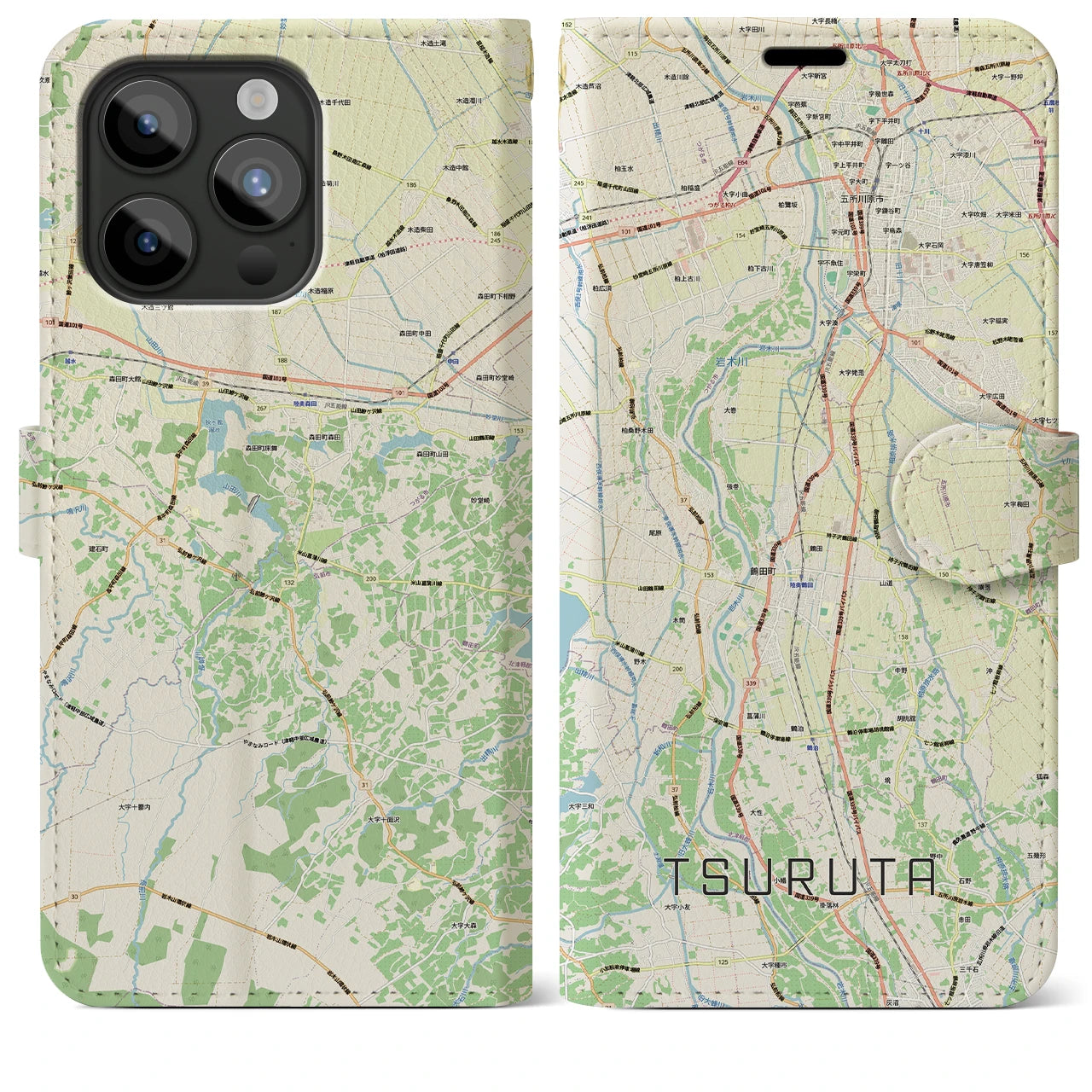 【鶴田(青森県)】地図柄iPhoneケース(手帳タイプ)