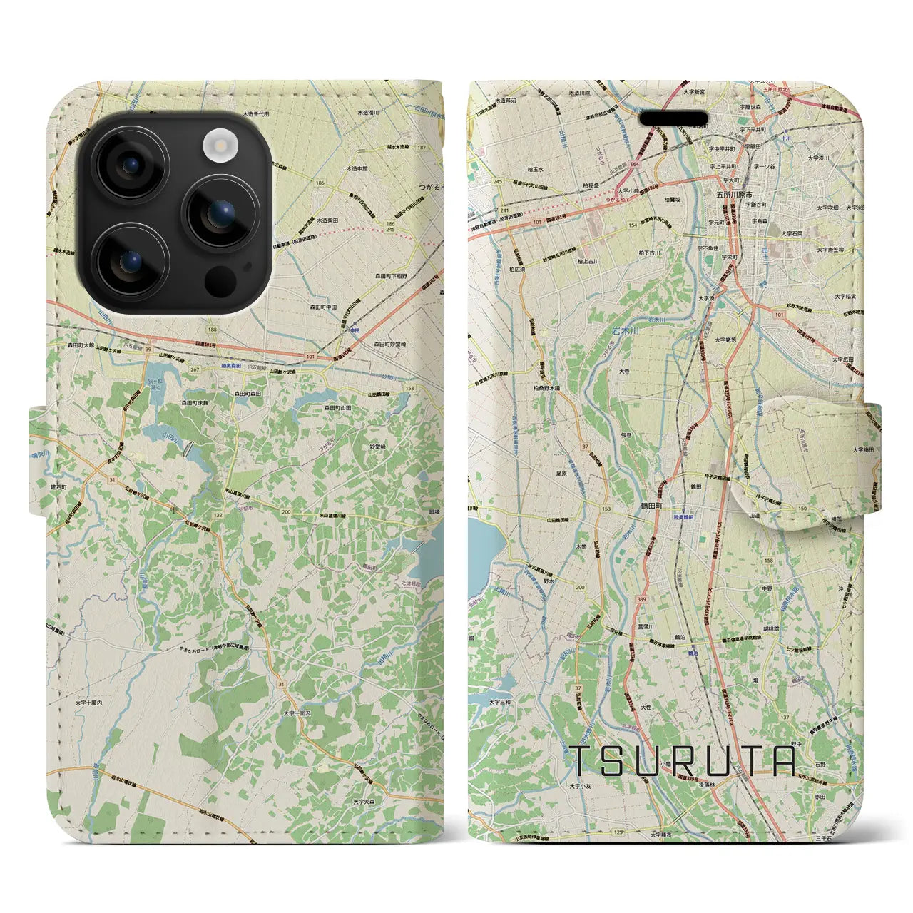 【鶴田(青森県)】地図柄iPhoneケース(手帳タイプ)