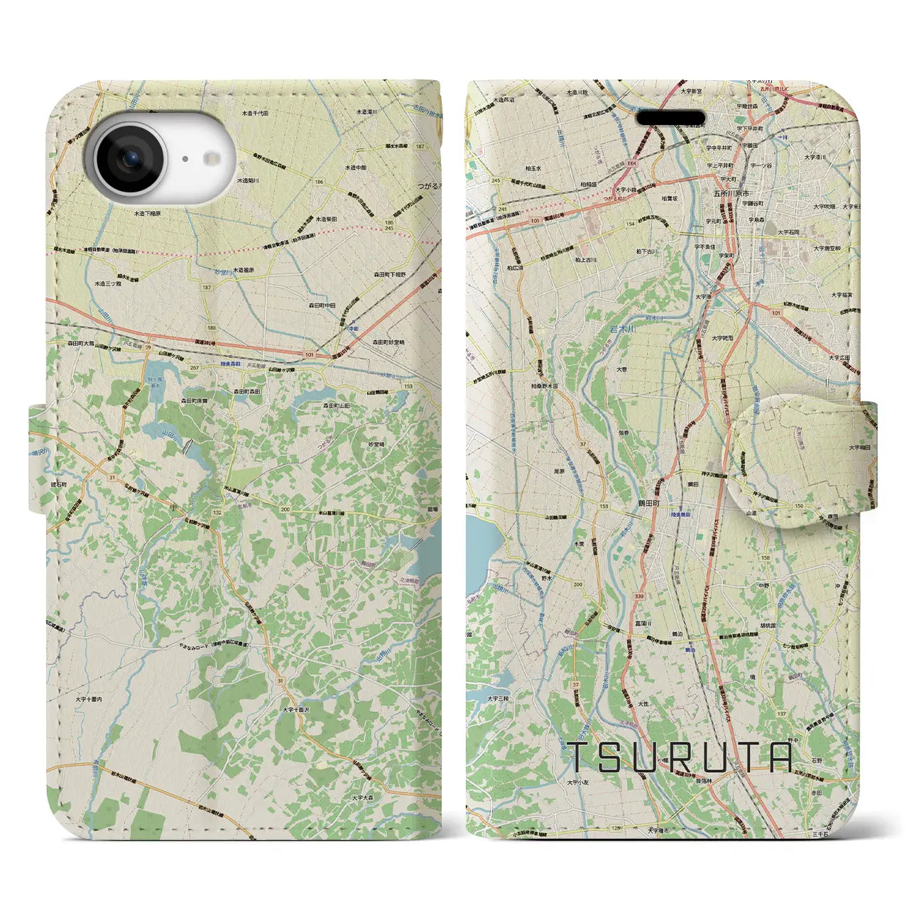 【鶴田(青森県)】地図柄iPhoneケース(手帳タイプ)