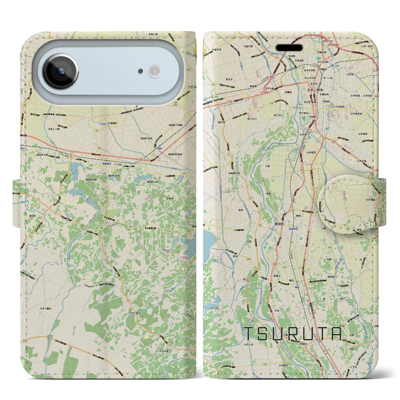 【鶴田(青森県)】地図柄iPhoneケース(手帳タイプ)