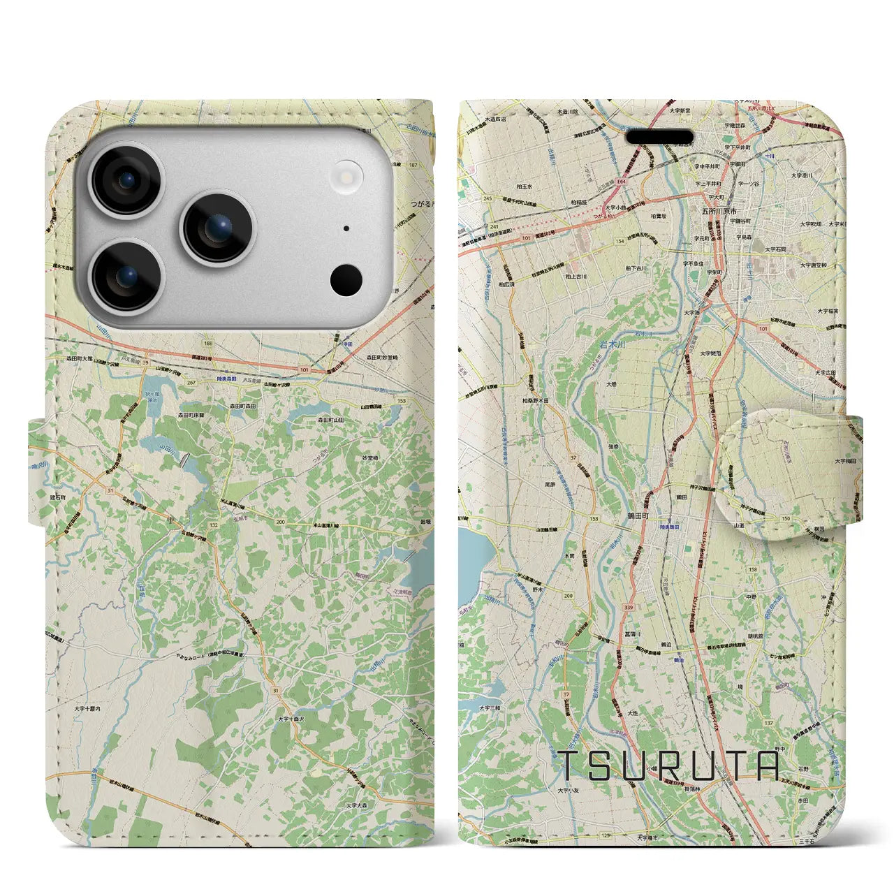 【鶴田(青森県)】地図柄iPhoneケース(手帳タイプ)