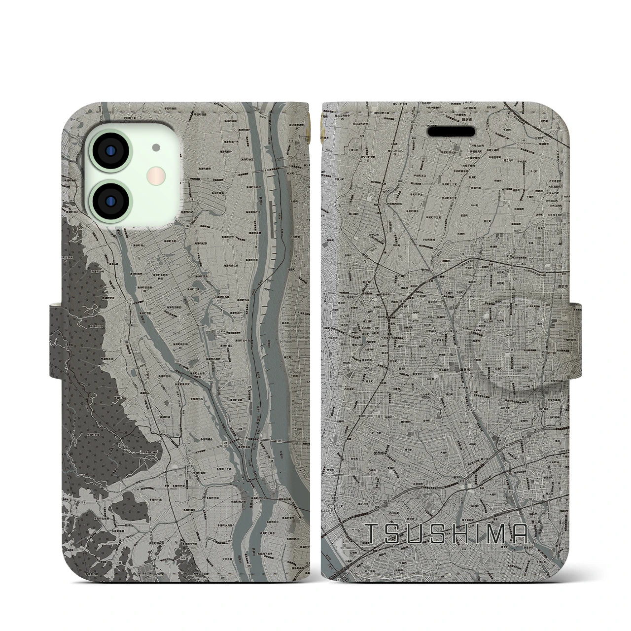 【津島(愛知県)】地図柄iPhoneケース(手帳タイプ)