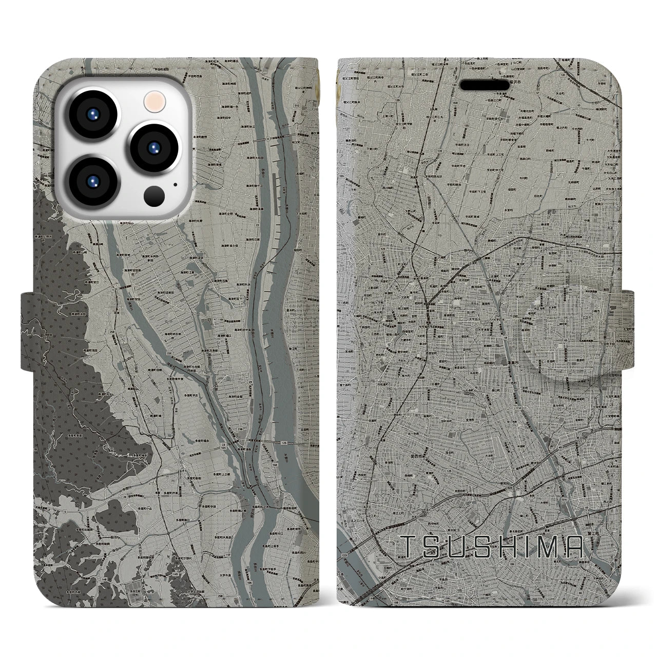 【津島(愛知県)】地図柄iPhoneケース(手帳タイプ)