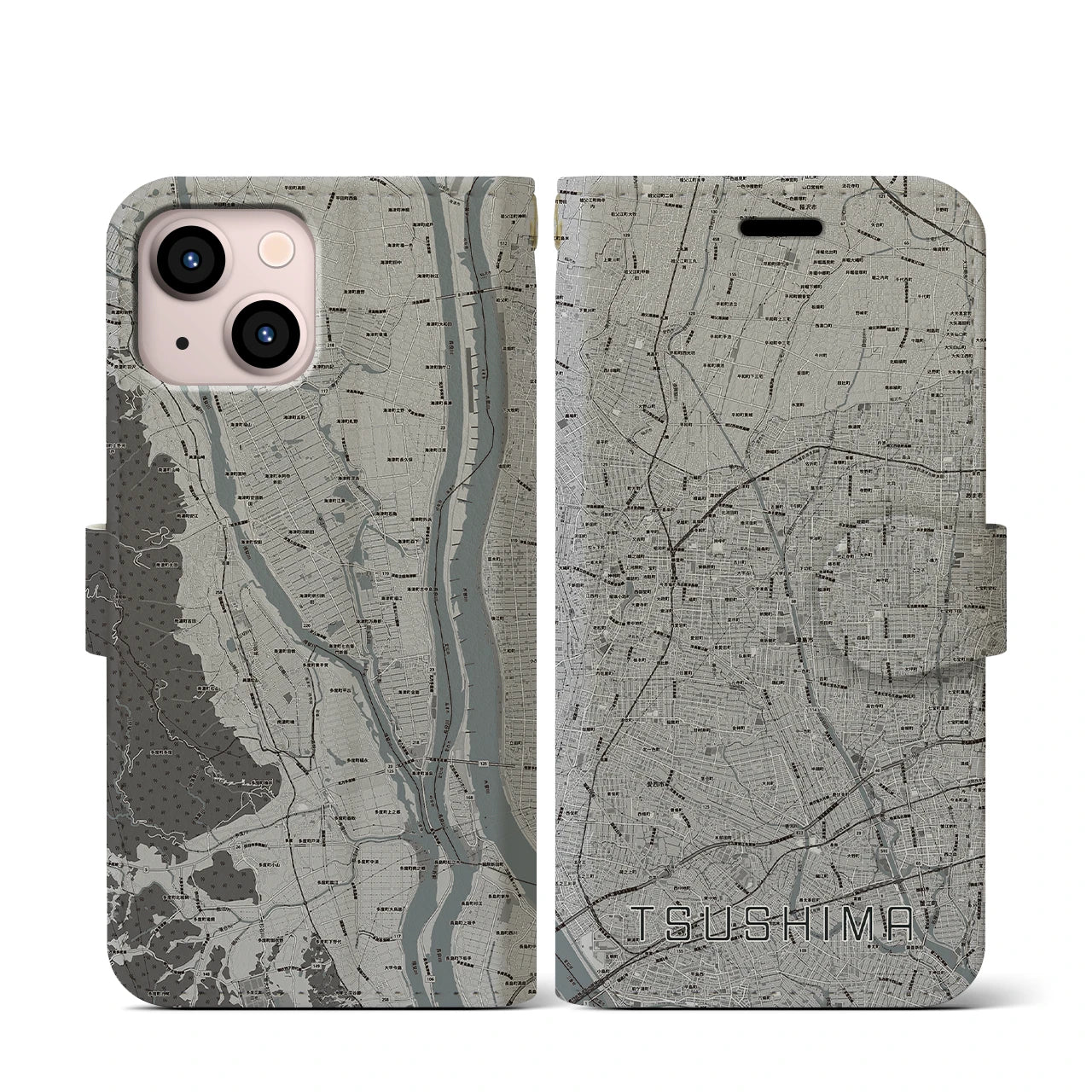 【津島(愛知県)】地図柄iPhoneケース(手帳タイプ)