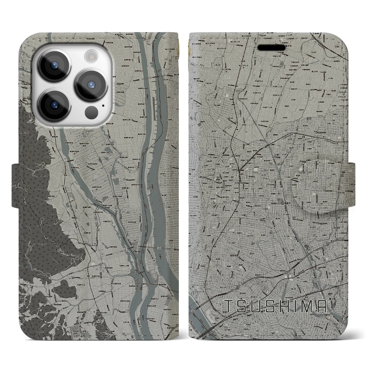 【津島(愛知県)】地図柄iPhoneケース(手帳タイプ)