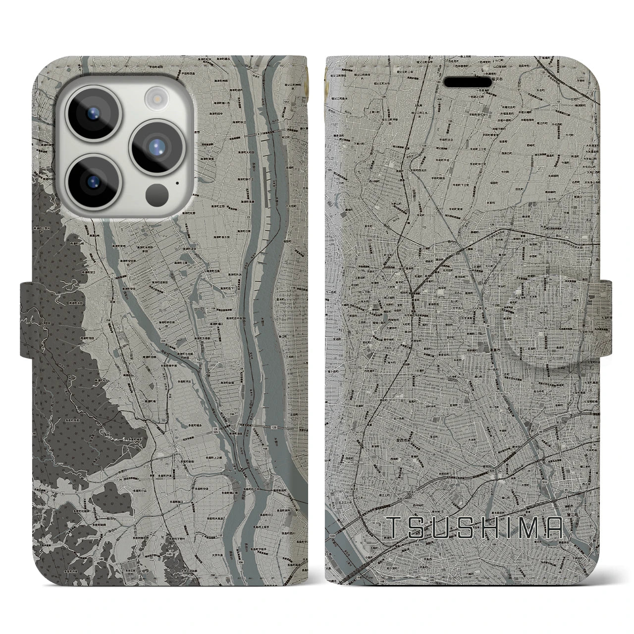 【津島(愛知県)】地図柄iPhoneケース(手帳タイプ)