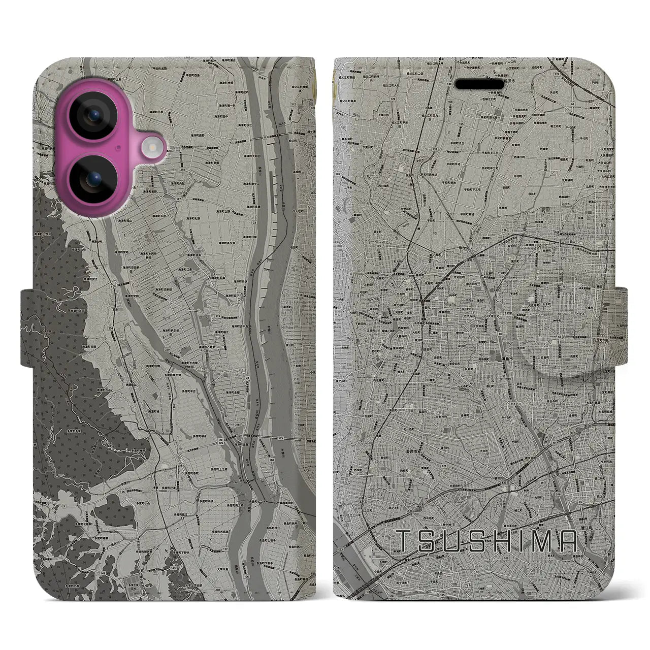 【津島(愛知県)】地図柄iPhoneケース(手帳タイプ)