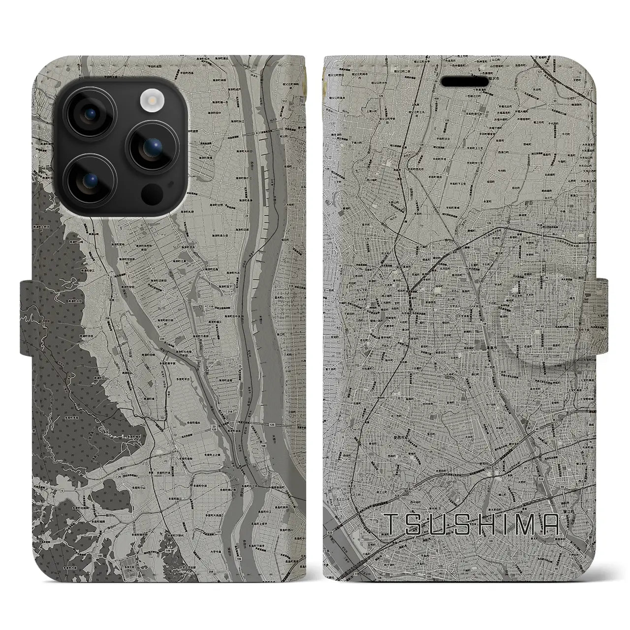 【津島(愛知県)】地図柄iPhoneケース(手帳タイプ)