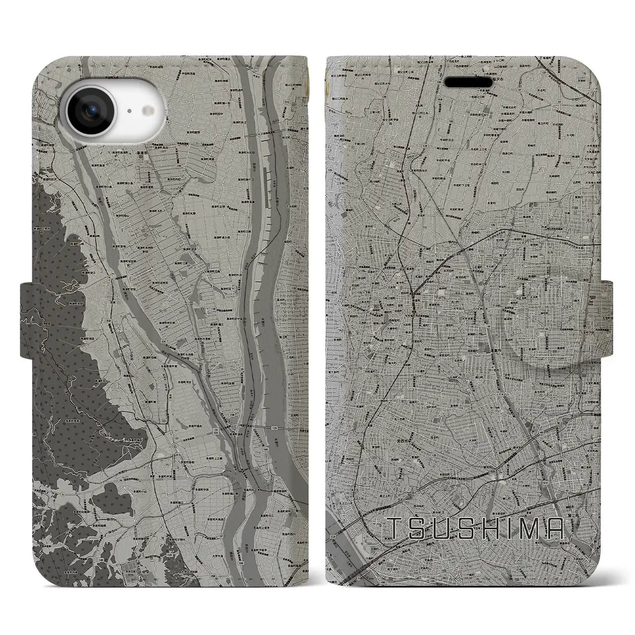 【津島(愛知県)】地図柄iPhoneケース(手帳タイプ)