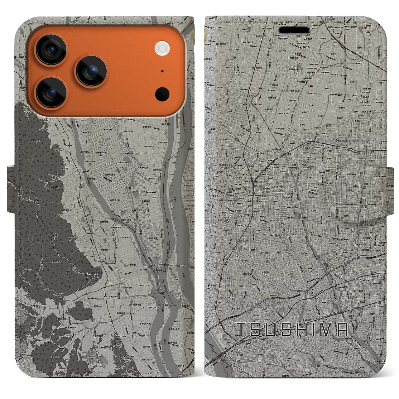 【津島(愛知県)】地図柄iPhoneケース(手帳タイプ)