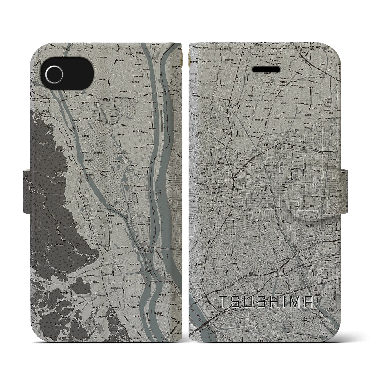 【津島(愛知県)】地図柄iPhoneケース(手帳タイプ)