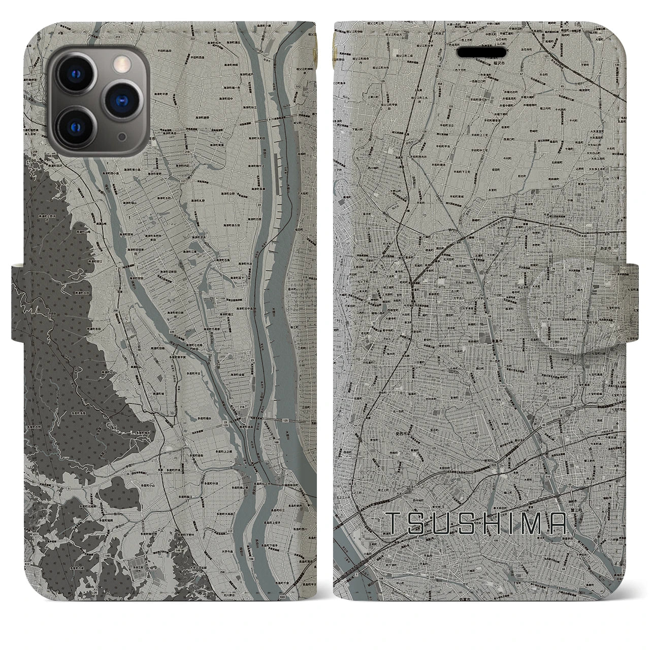 【津島(愛知県)】地図柄iPhoneケース(手帳タイプ)