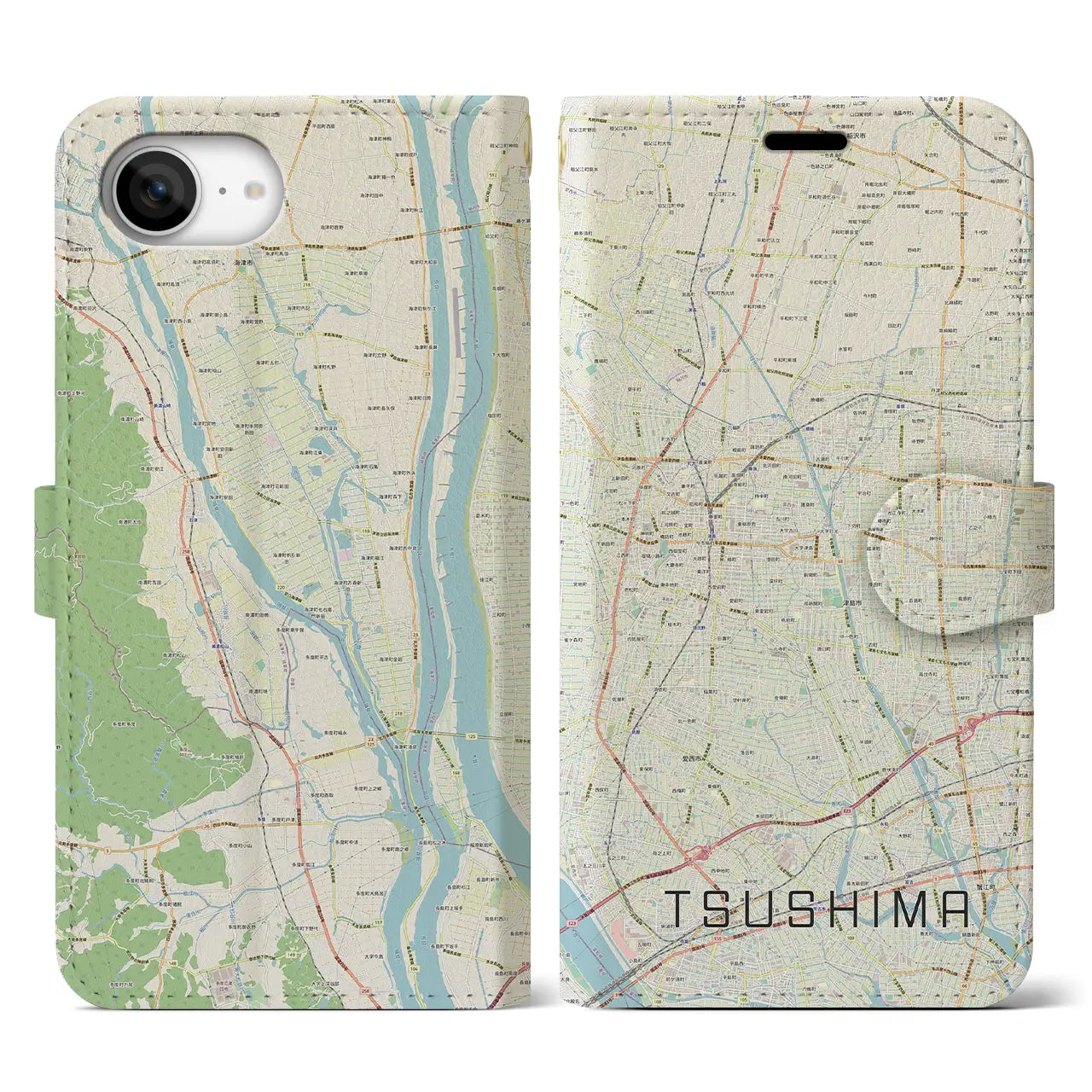 【津島(愛知県)】地図柄iPhoneケース(手帳タイプ)