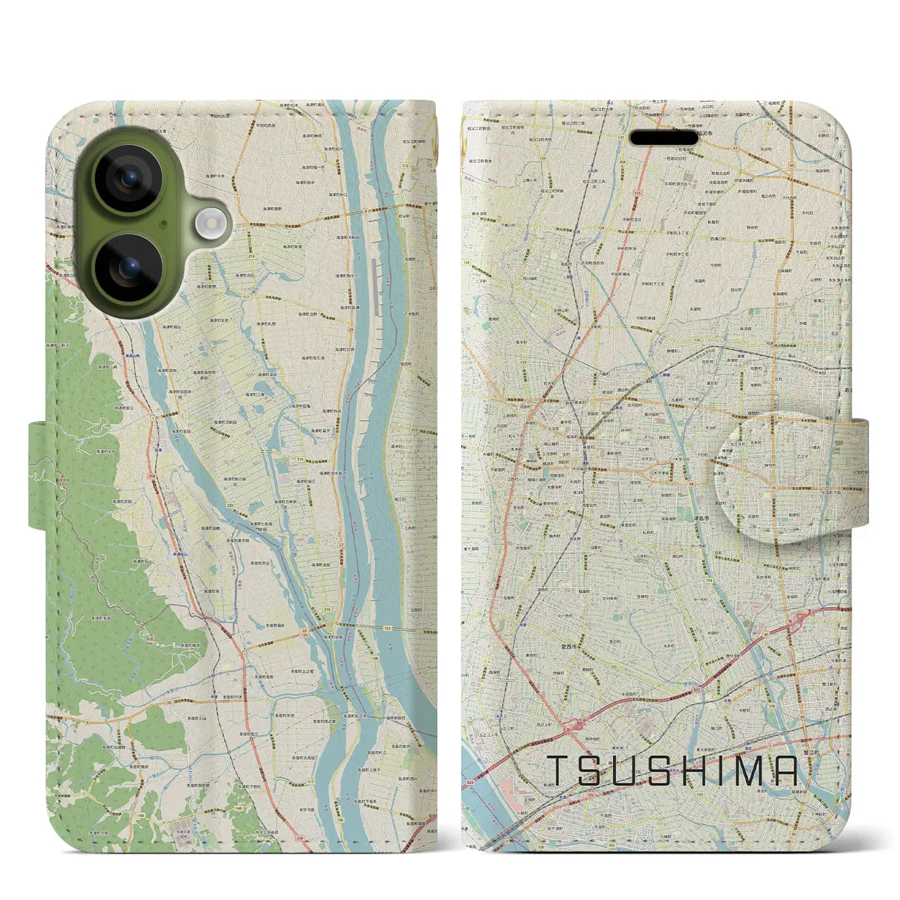 【津島(愛知県)】地図柄iPhoneケース(手帳タイプ)