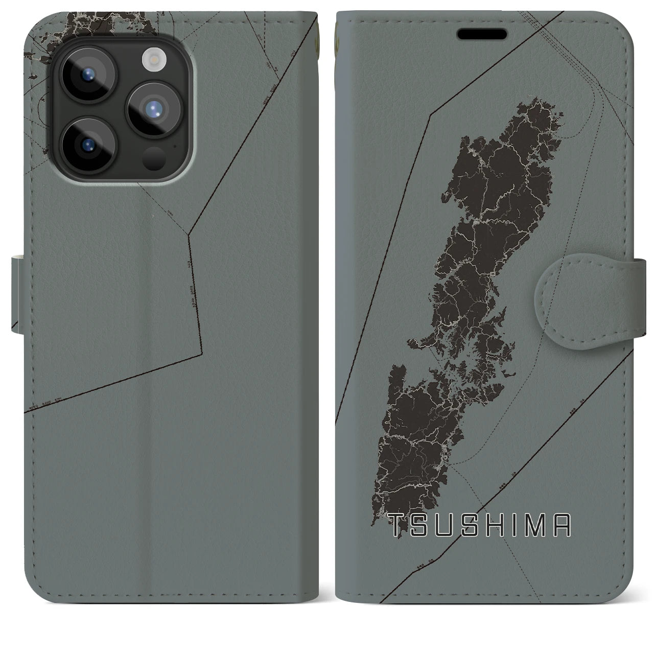 【対馬(長崎県)】地図柄iPhoneケース(手帳タイプ)