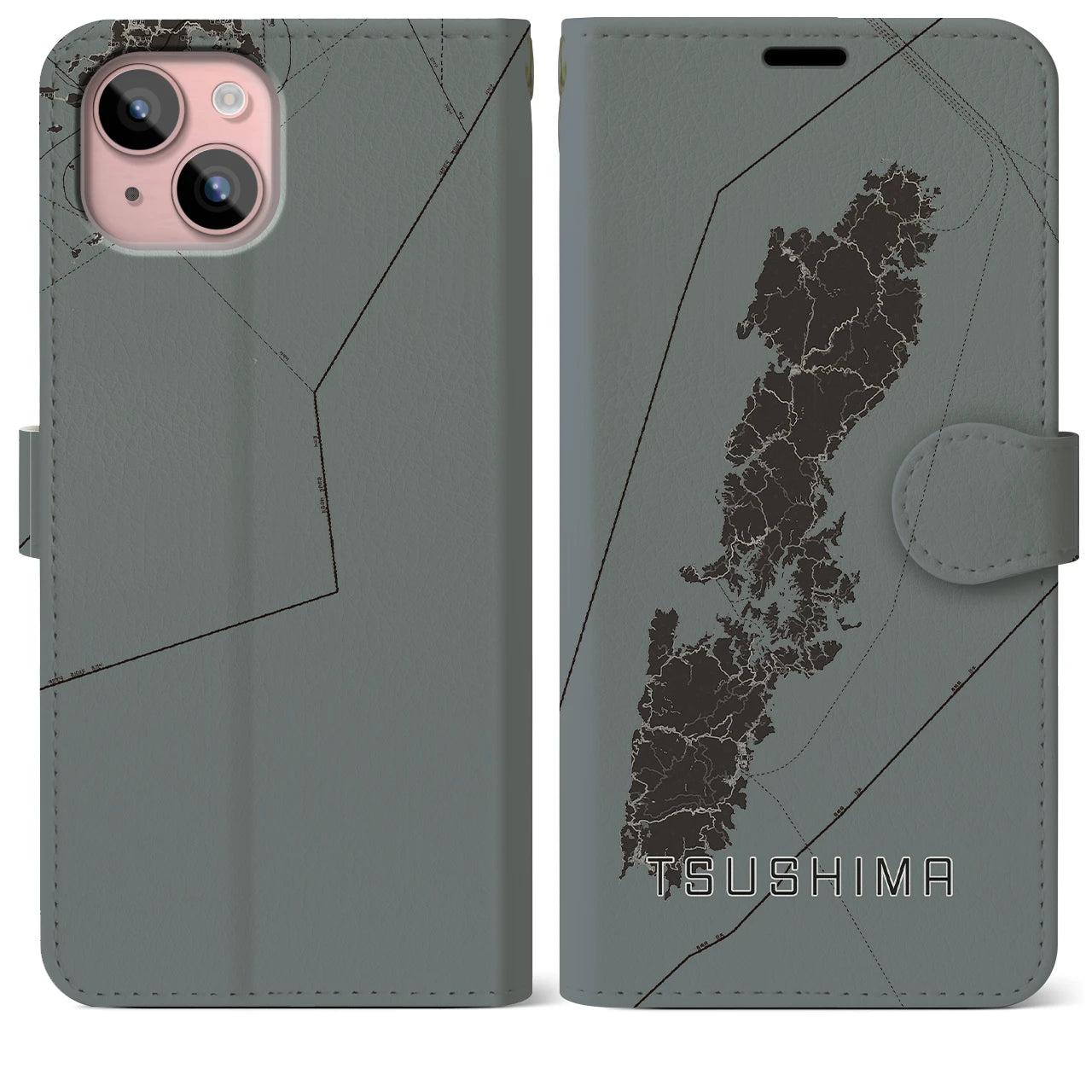 【対馬(長崎県)】地図柄iPhoneケース(手帳タイプ)