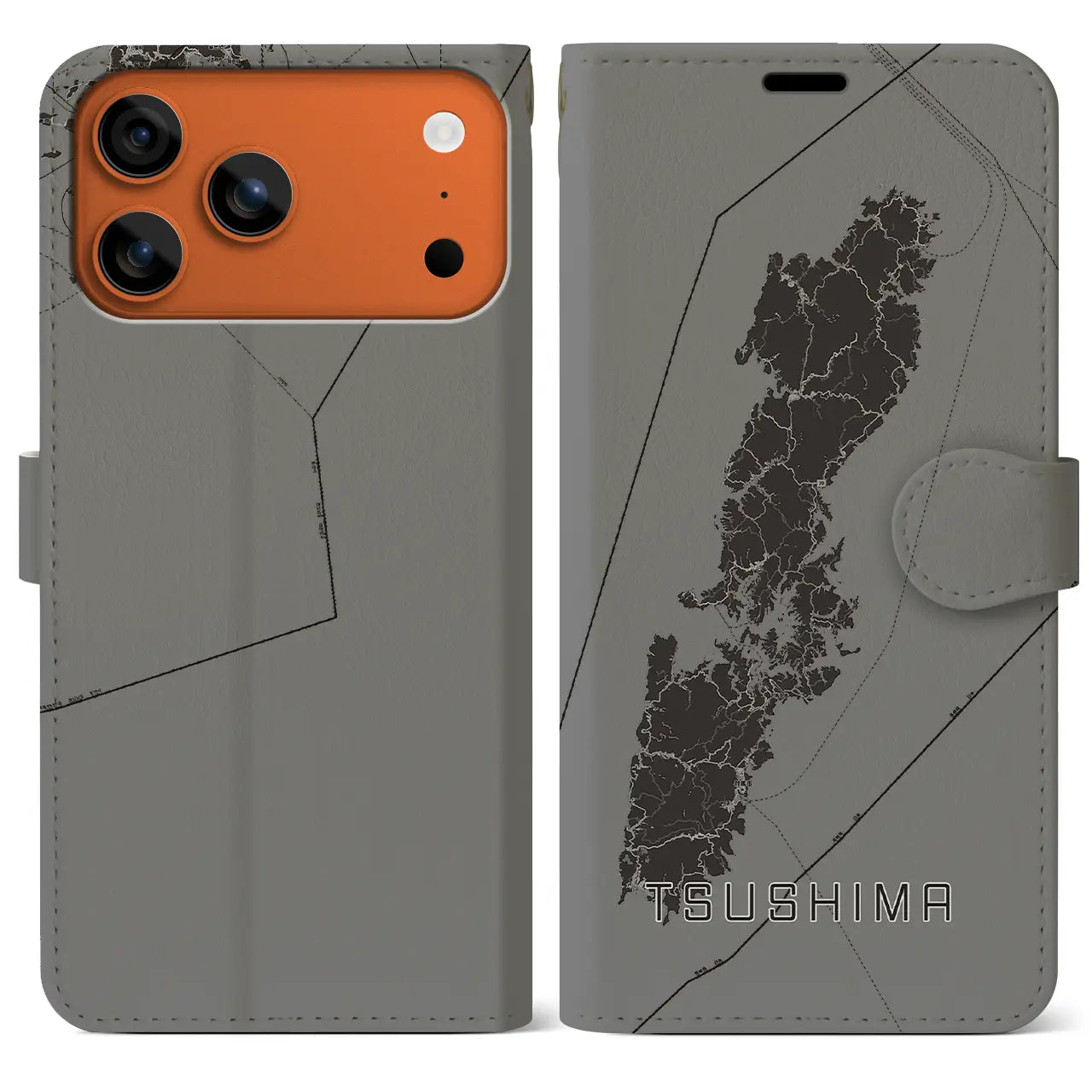 【対馬(長崎県)】地図柄iPhoneケース(手帳タイプ)