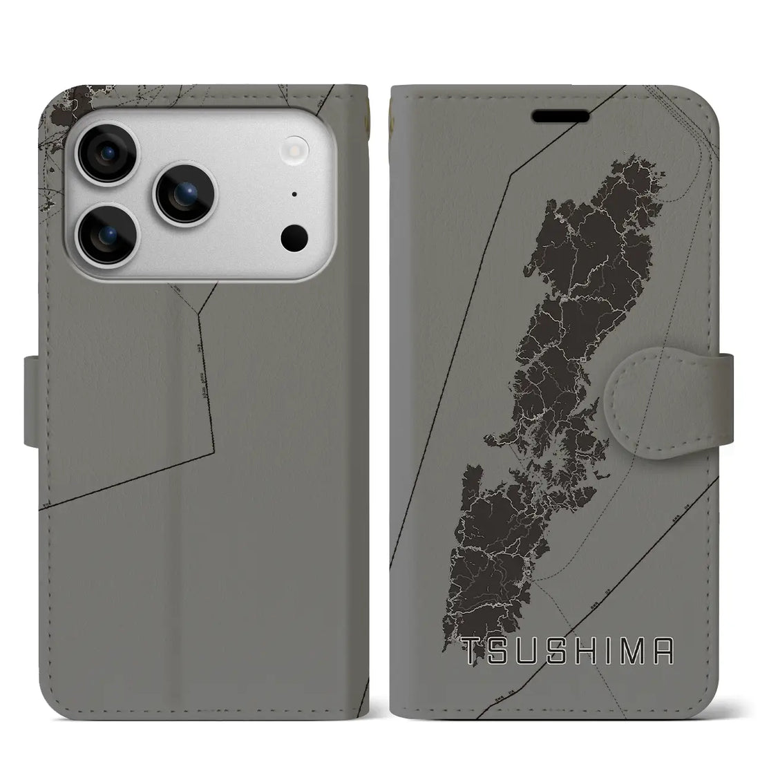【対馬(長崎県)】地図柄iPhoneケース(手帳タイプ)