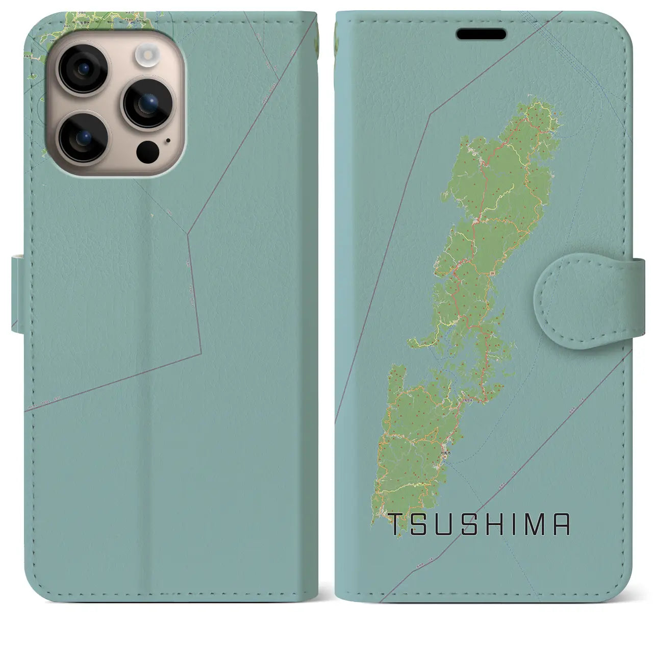 【対馬(長崎県)】地図柄iPhoneケース(手帳タイプ)ナチュラル・iPhone 16 Plus 用