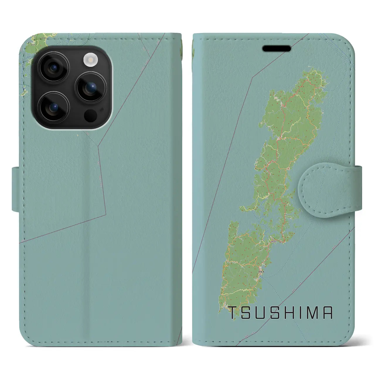 【対馬(長崎県)】地図柄iPhoneケース(手帳タイプ)ナチュラル・iPhone 16 用