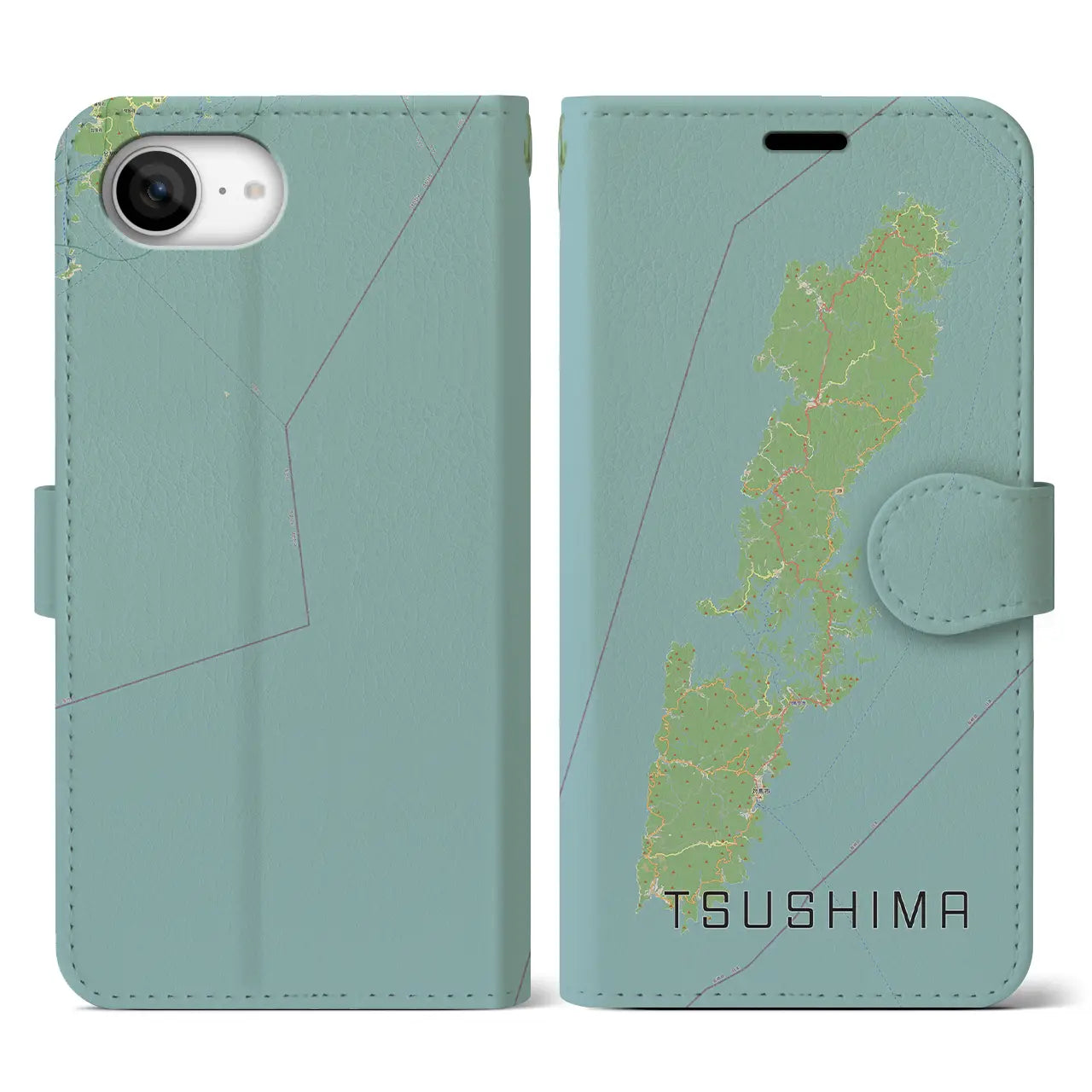 【対馬(長崎県)】地図柄iPhoneケース(手帳タイプ)