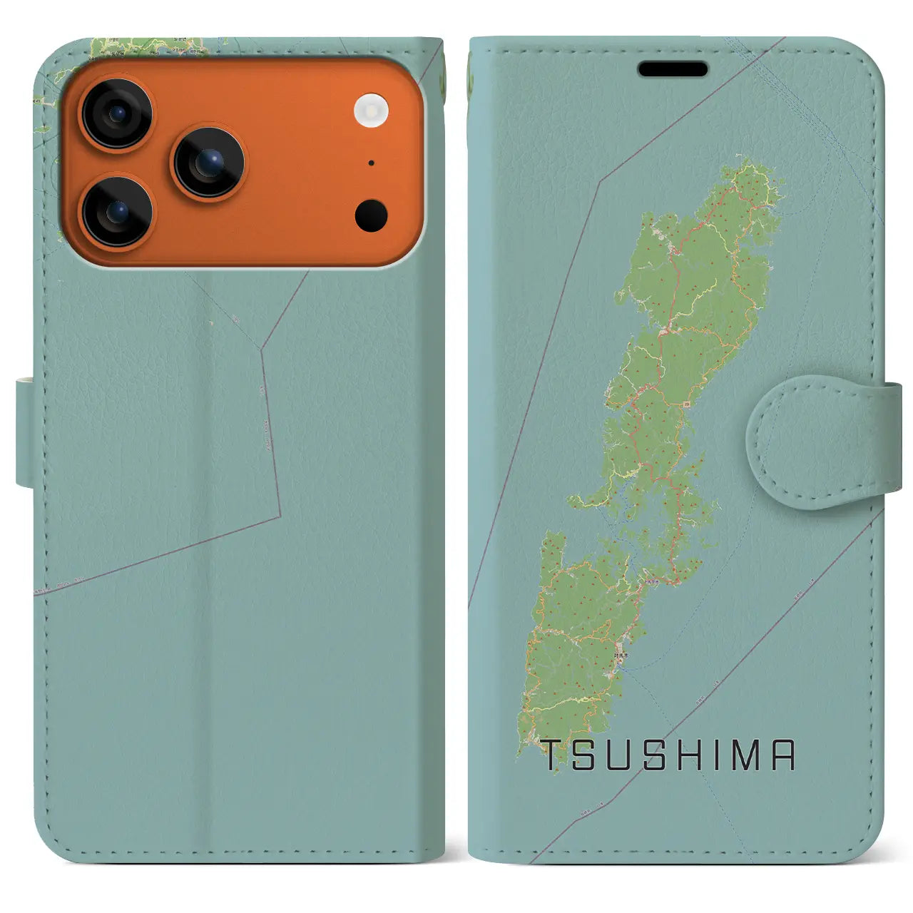 【対馬(長崎県)】地図柄iPhoneケース(手帳タイプ)