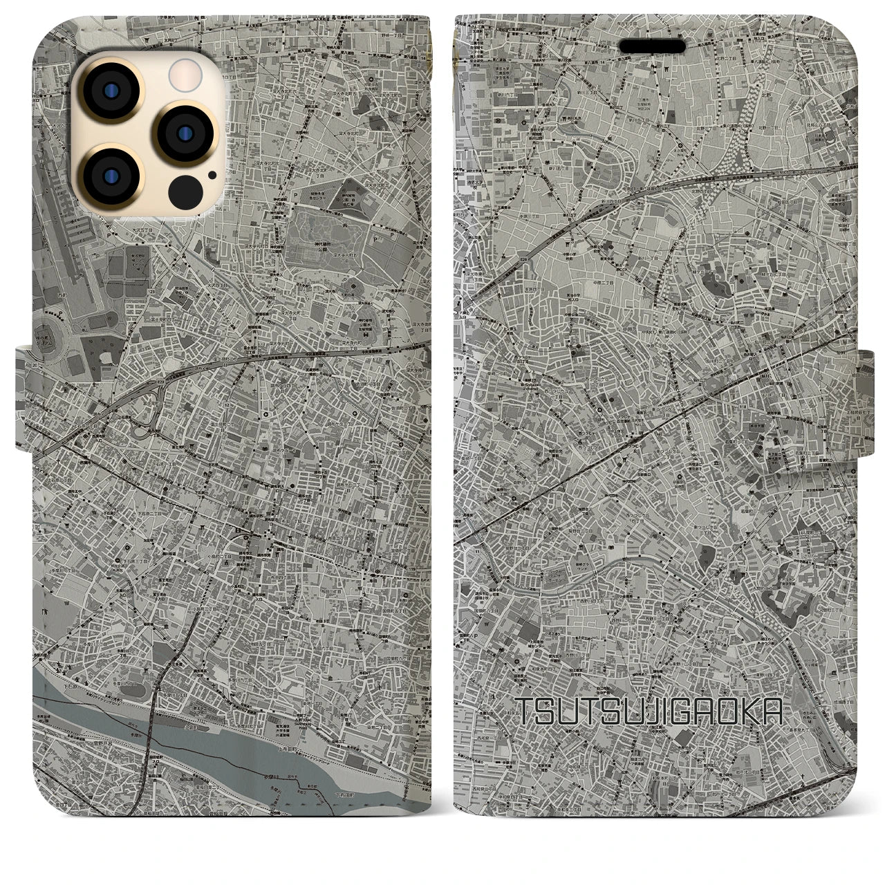 【つつじヶ丘(東京都)】地図柄iPhoneケース(手帳タイプ)モノトーン・iPhone 12 Pro Max 用