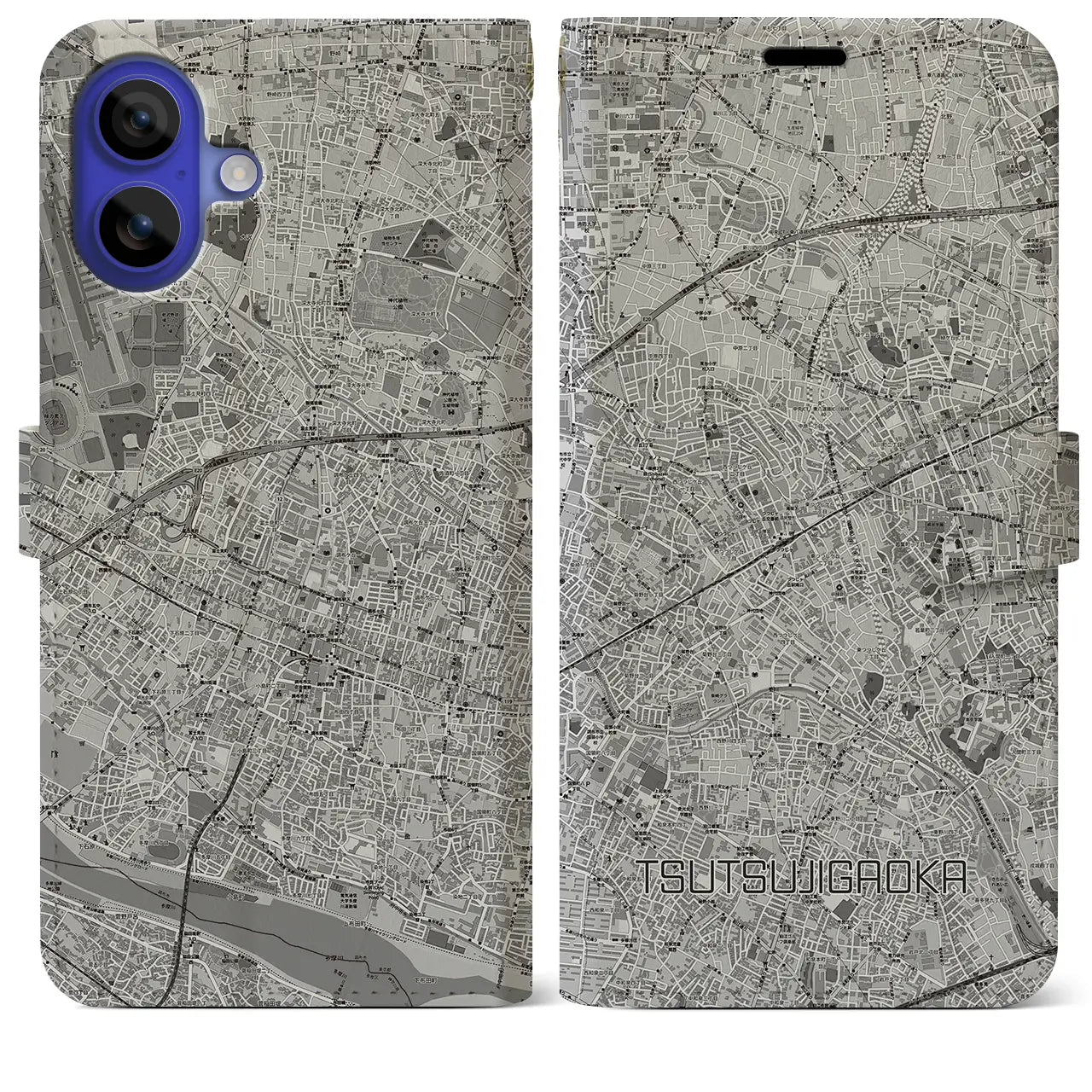 【つつじヶ丘(東京都)】地図柄iPhoneケース(手帳タイプ)モノトーン・iPhone 16 Pro Max 用