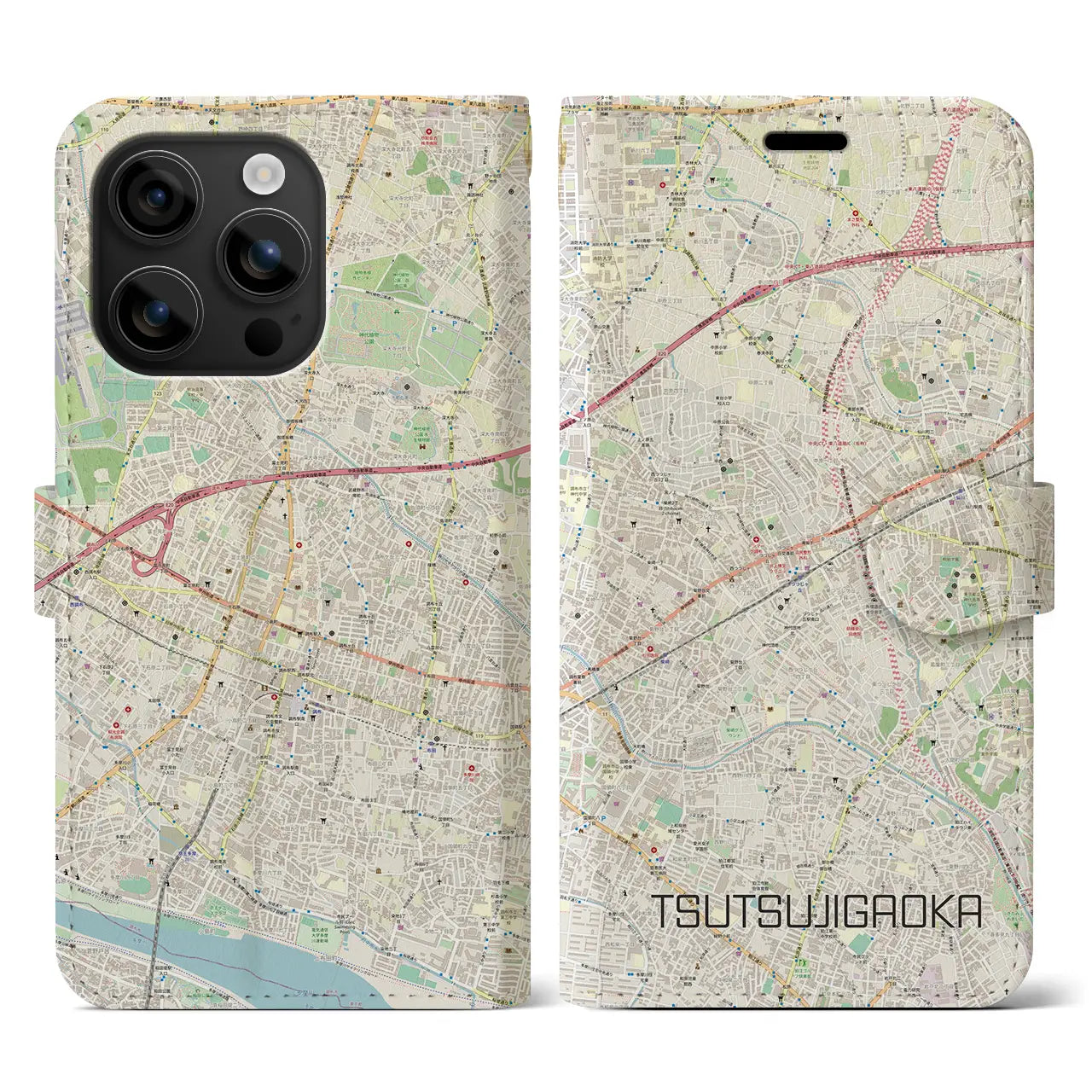 【つつじヶ丘(東京都)】地図柄iPhoneケース(手帳タイプ)ナチュラル・iPhone 16 用
