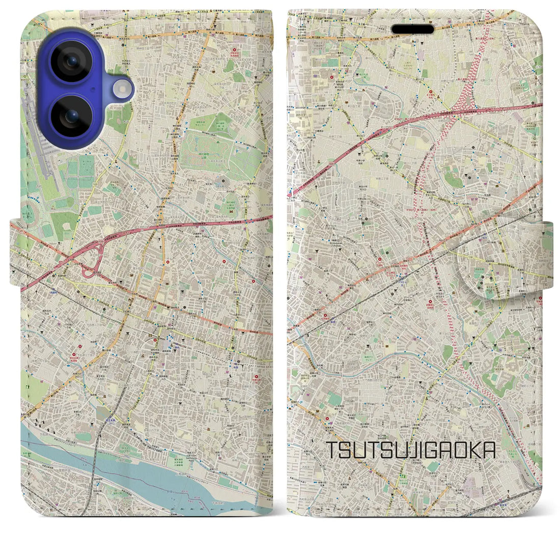 【つつじヶ丘(東京都)】地図柄iPhoneケース(手帳タイプ)ナチュラル・iPhone 16 Pro Max 用