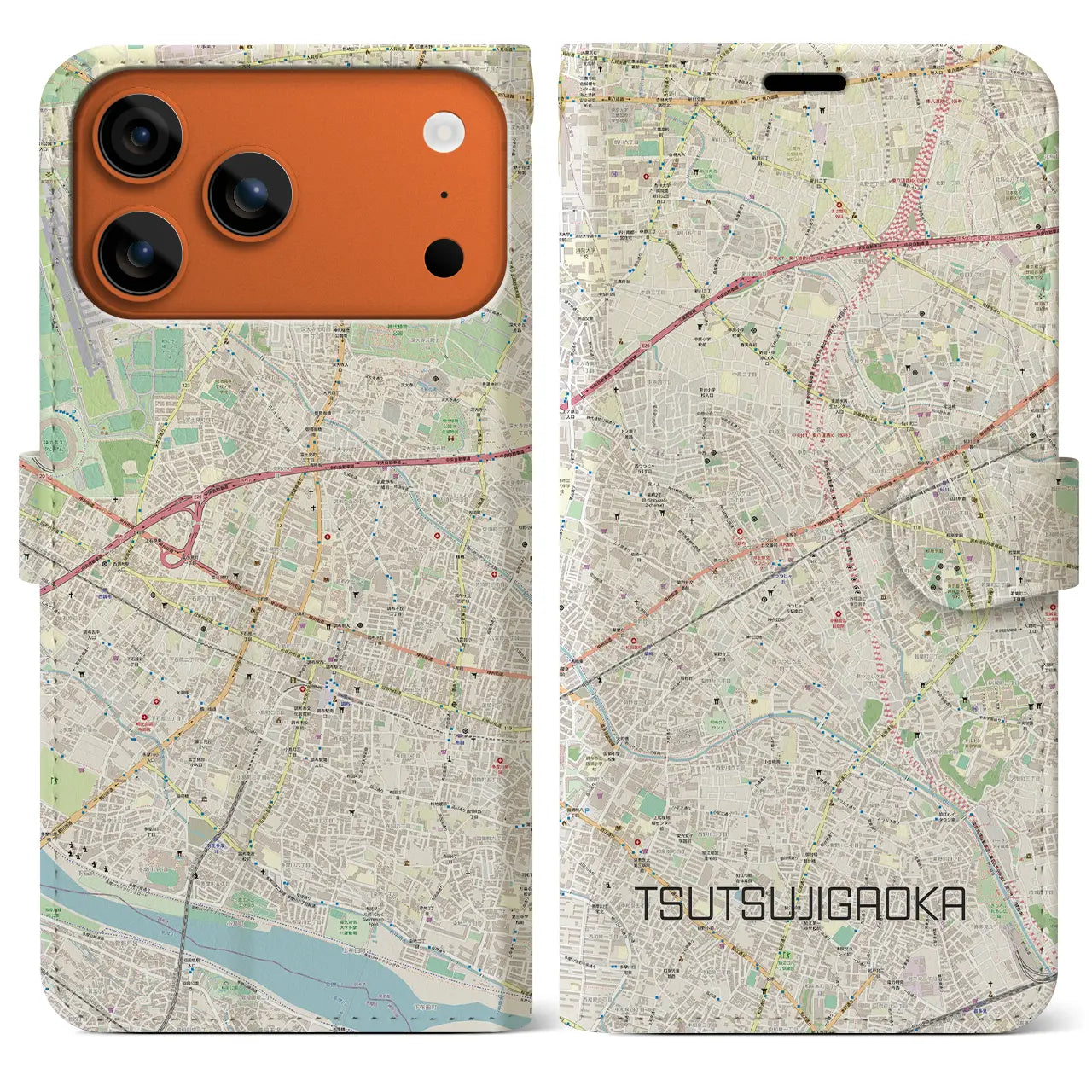 【つつじヶ丘(東京都)】地図柄iPhoneケース(手帳タイプ)モノトーン・iPhone 17 Pro Max 用