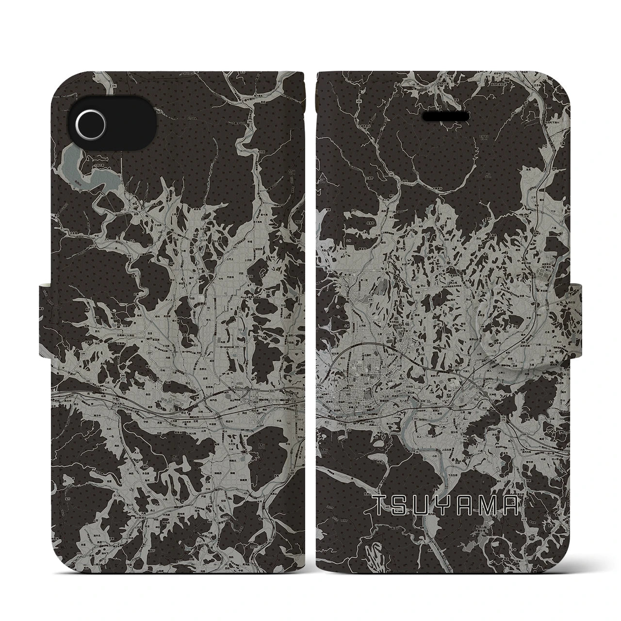 【津山(岡山県)】地図柄iPhoneケース(手帳タイプ)モノトーン・iPhone SE(第3 / 第2世代) / 8 / 7 / 6s / 6 用