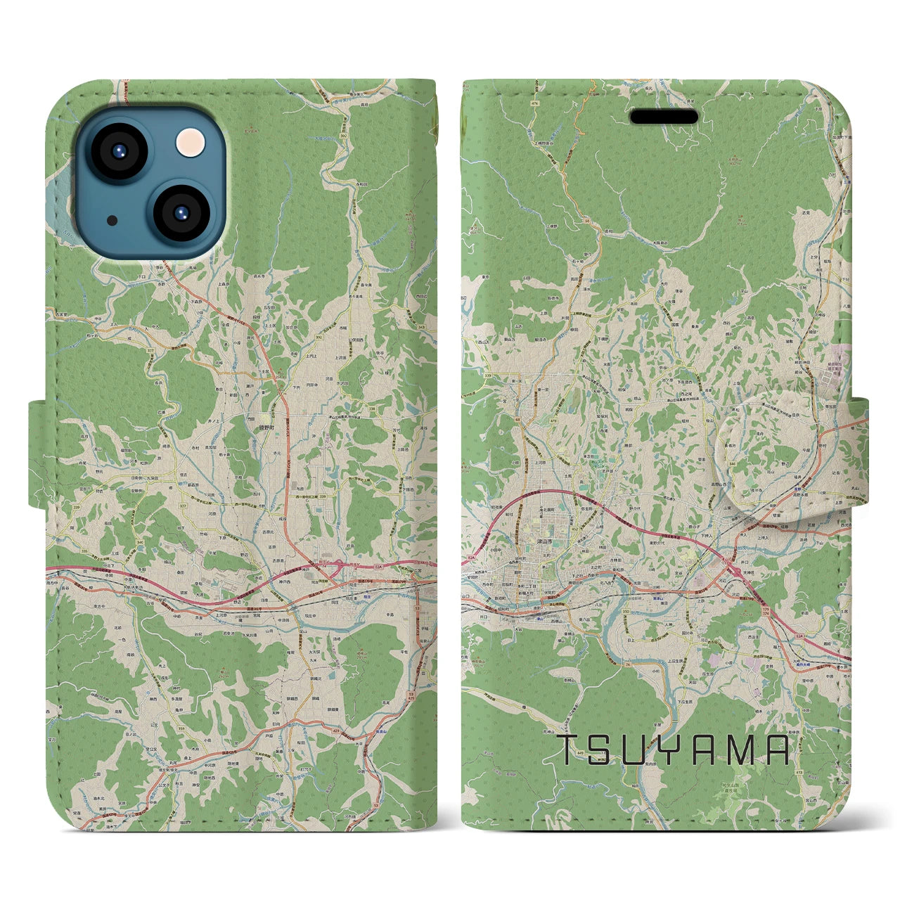 【津山(岡山県)】地図柄iPhoneケース(手帳タイプ)ナチュラル・iPhone 13 用