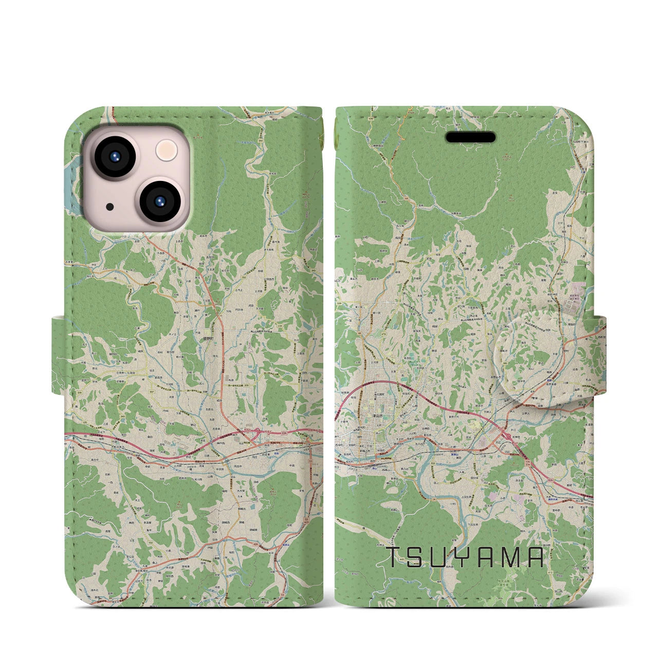 【津山(岡山県)】地図柄iPhoneケース(手帳タイプ)