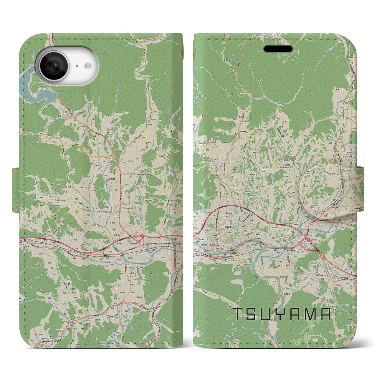 【津山(岡山県)】地図柄iPhoneケース(手帳タイプ)