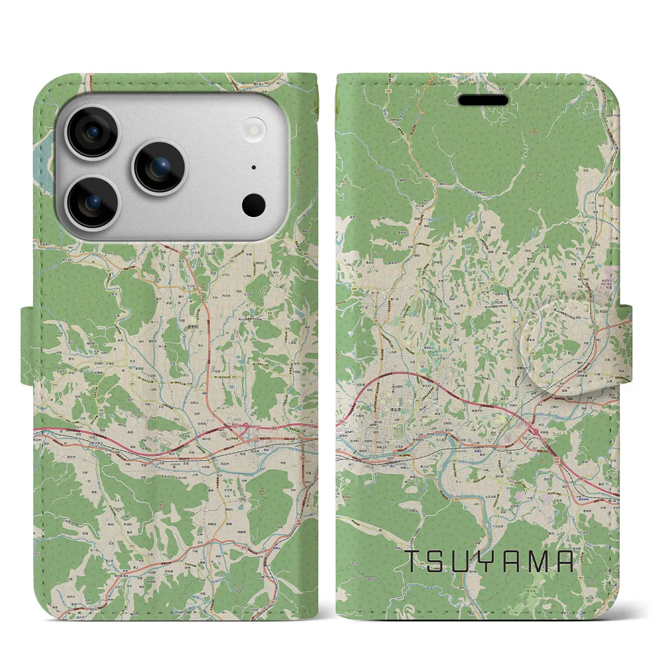 【津山(岡山県)】地図柄iPhoneケース(手帳タイプ)