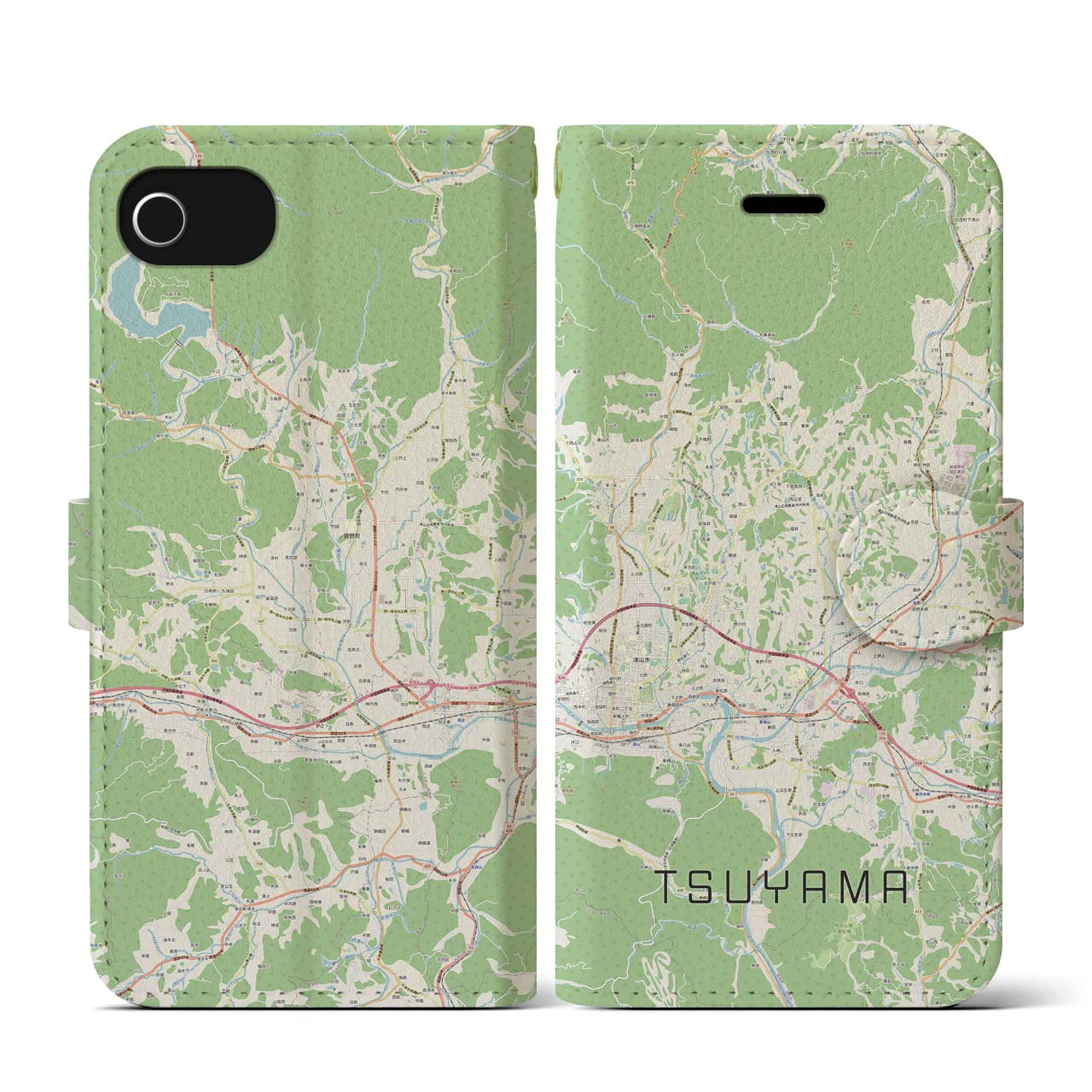 【津山(岡山県)】地図柄iPhoneケース(手帳タイプ)ナチュラル・iPhone SE(第3 / 第2世代) / 8 / 7 / 6s / 6 用