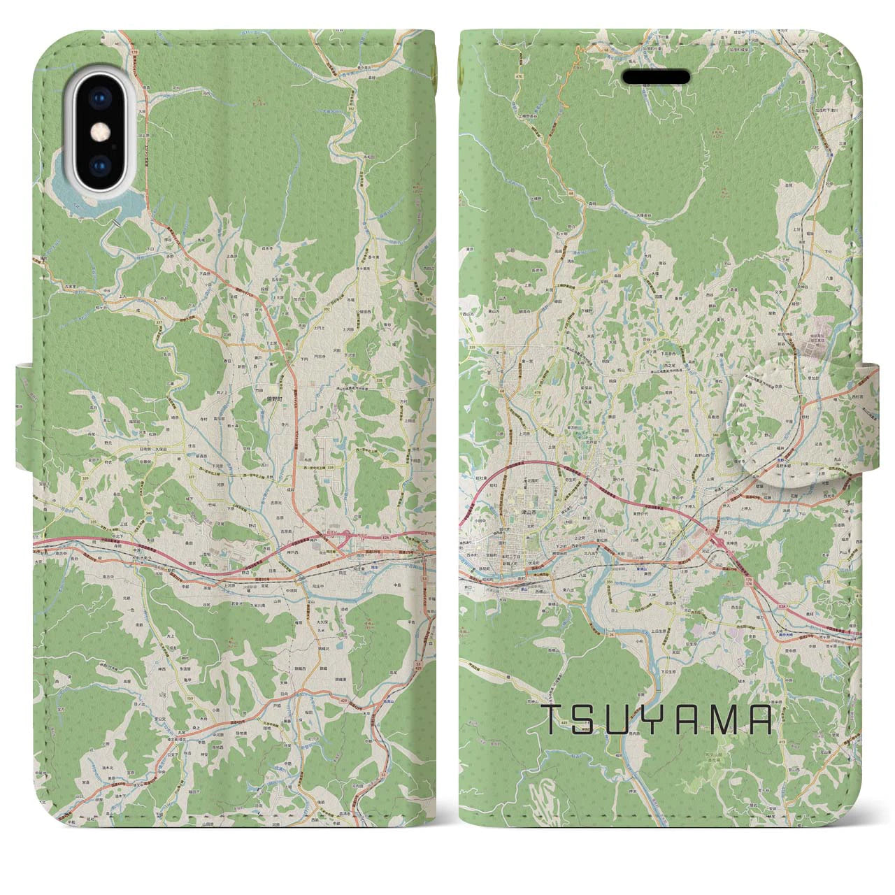 【津山(岡山県)】地図柄iPhoneケース(手帳タイプ)ナチュラル・iPhone XS Max 用