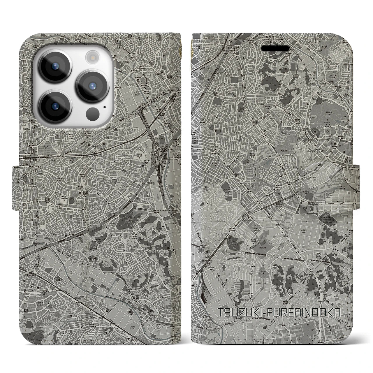 【都筑ふれあいの丘(神奈川県)】地図柄iPhoneケース(手帳タイプ)