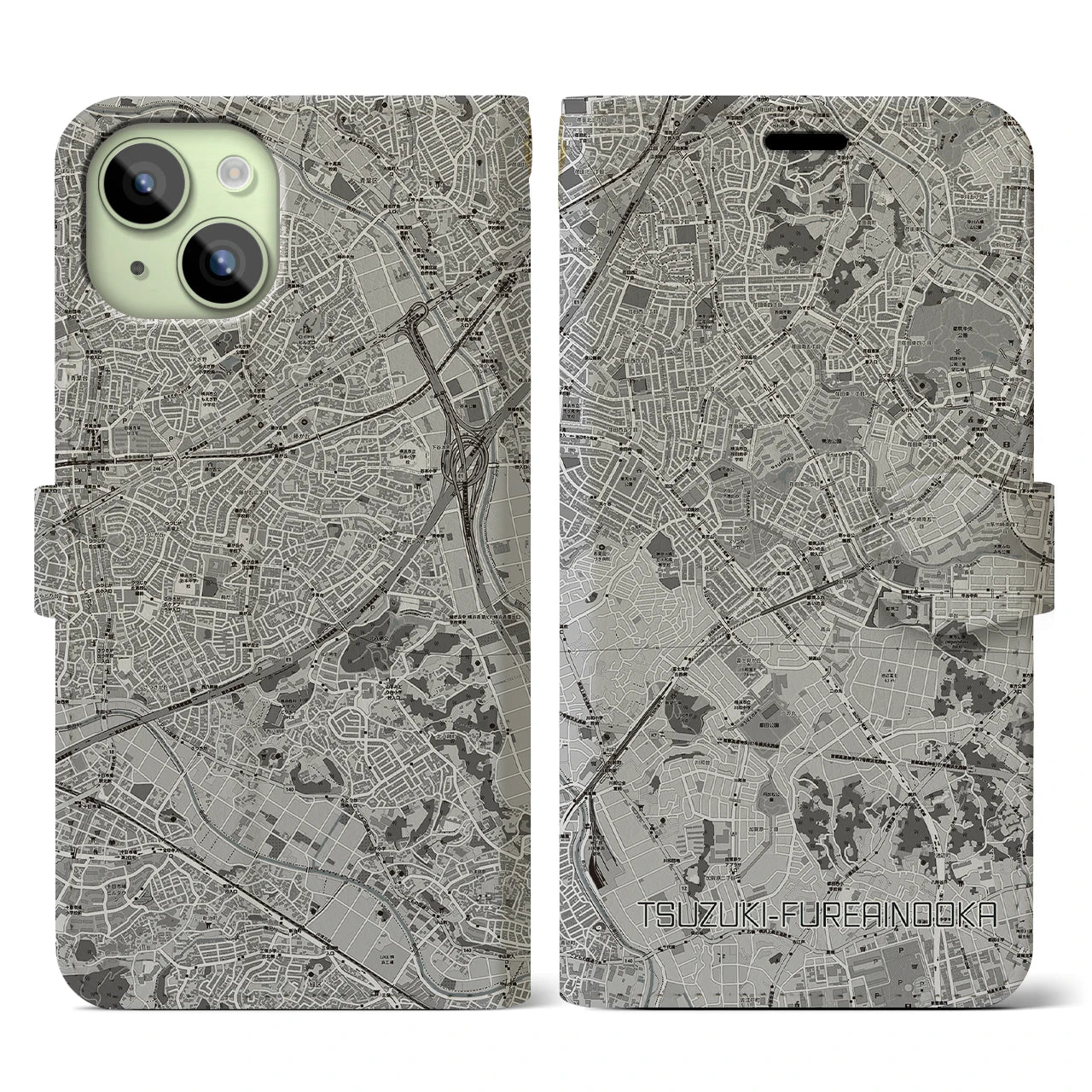 【都筑ふれあいの丘(神奈川県)】地図柄iPhoneケース(手帳タイプ)