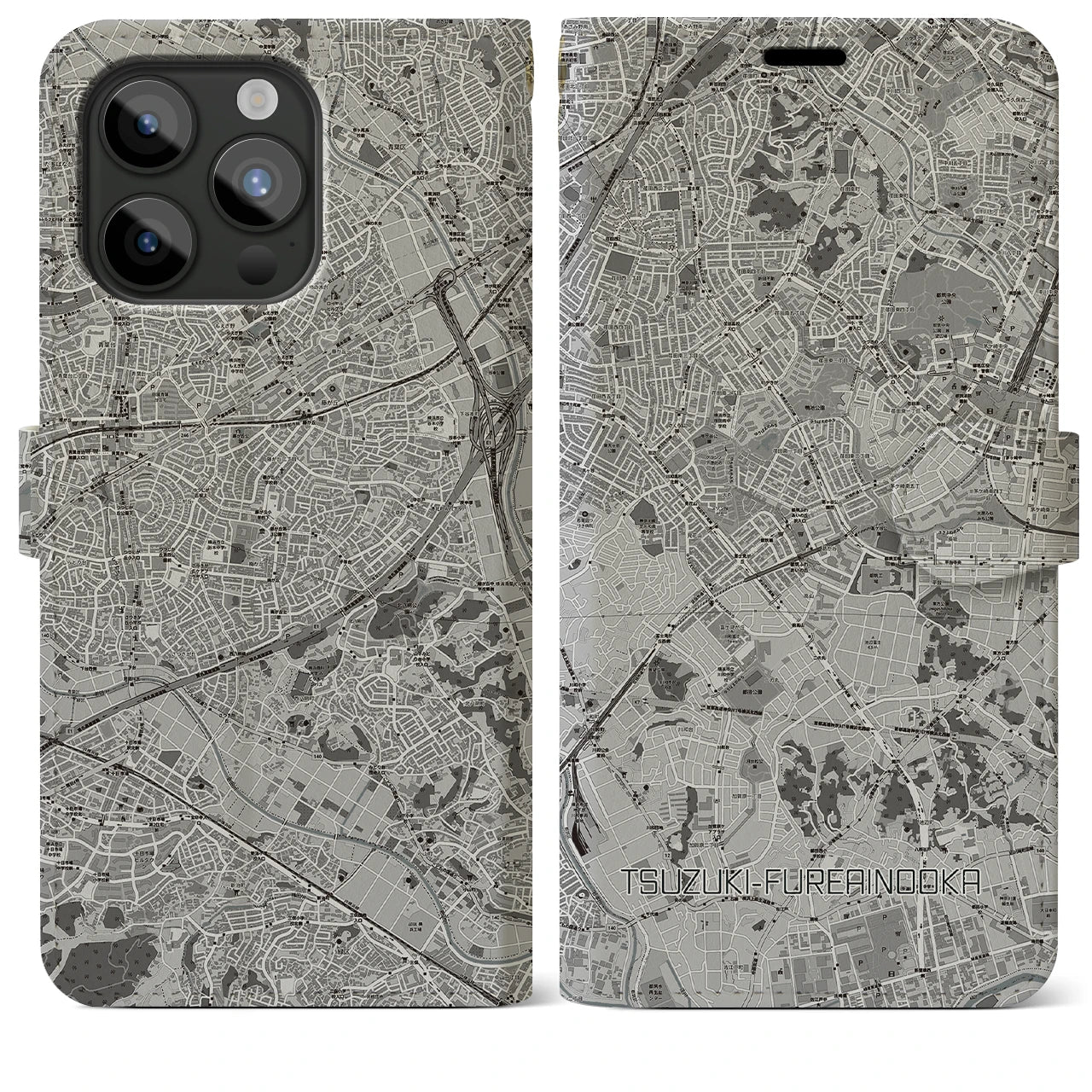 【都筑ふれあいの丘(神奈川県)】地図柄iPhoneケース(手帳タイプ)