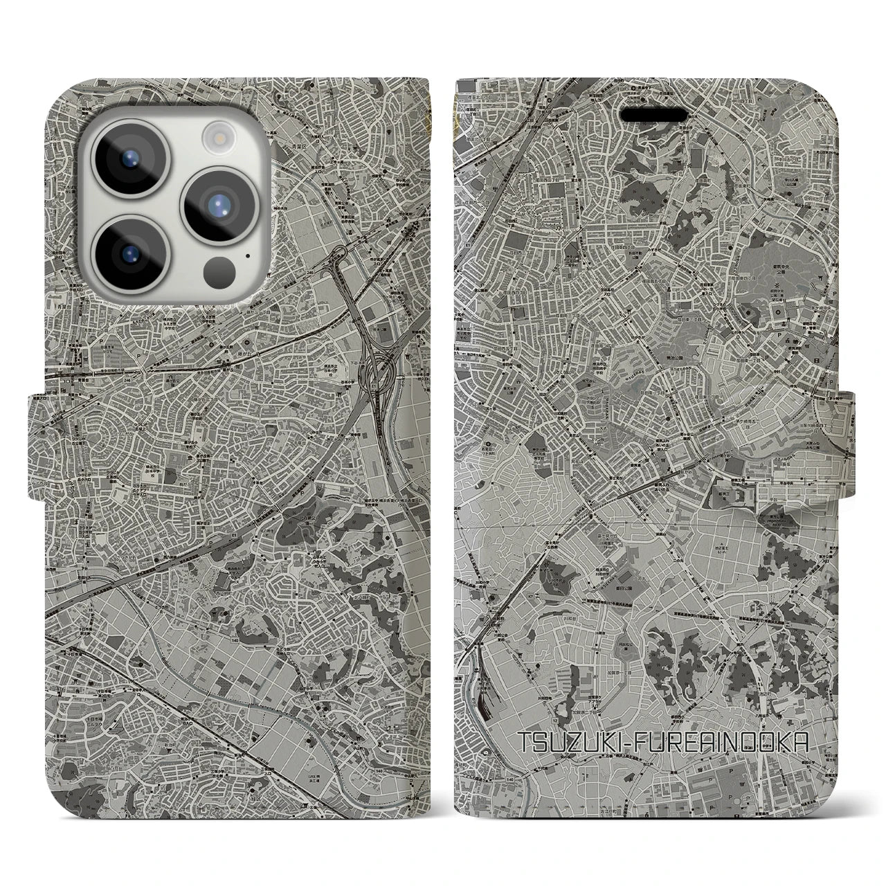 【都筑ふれあいの丘(神奈川県)】地図柄iPhoneケース(手帳タイプ)