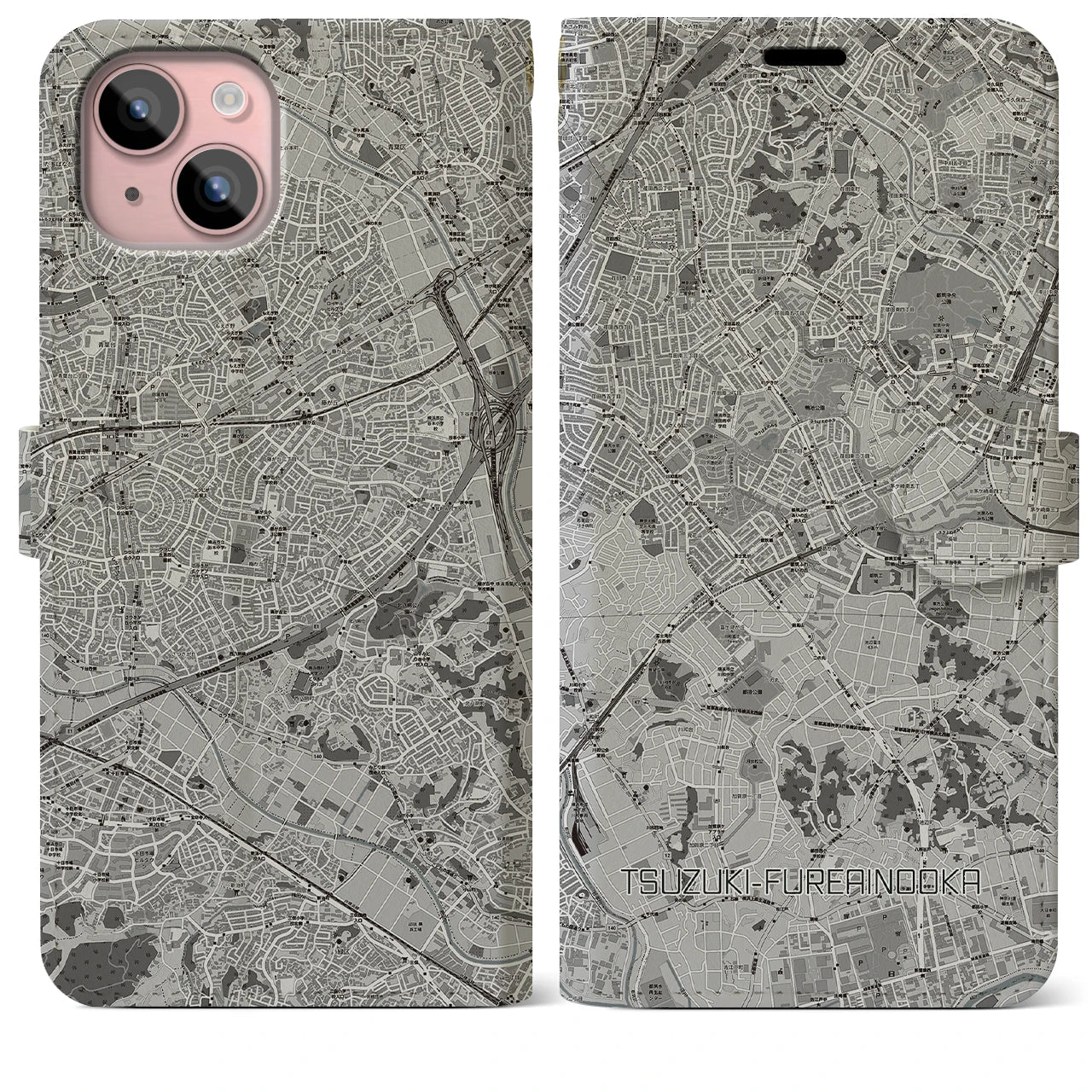 【都筑ふれあいの丘(神奈川県)】地図柄iPhoneケース(手帳タイプ)