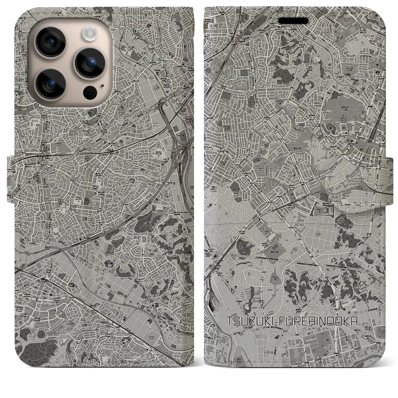 【都筑ふれあいの丘(神奈川県)】地図柄iPhoneケース(手帳タイプ)